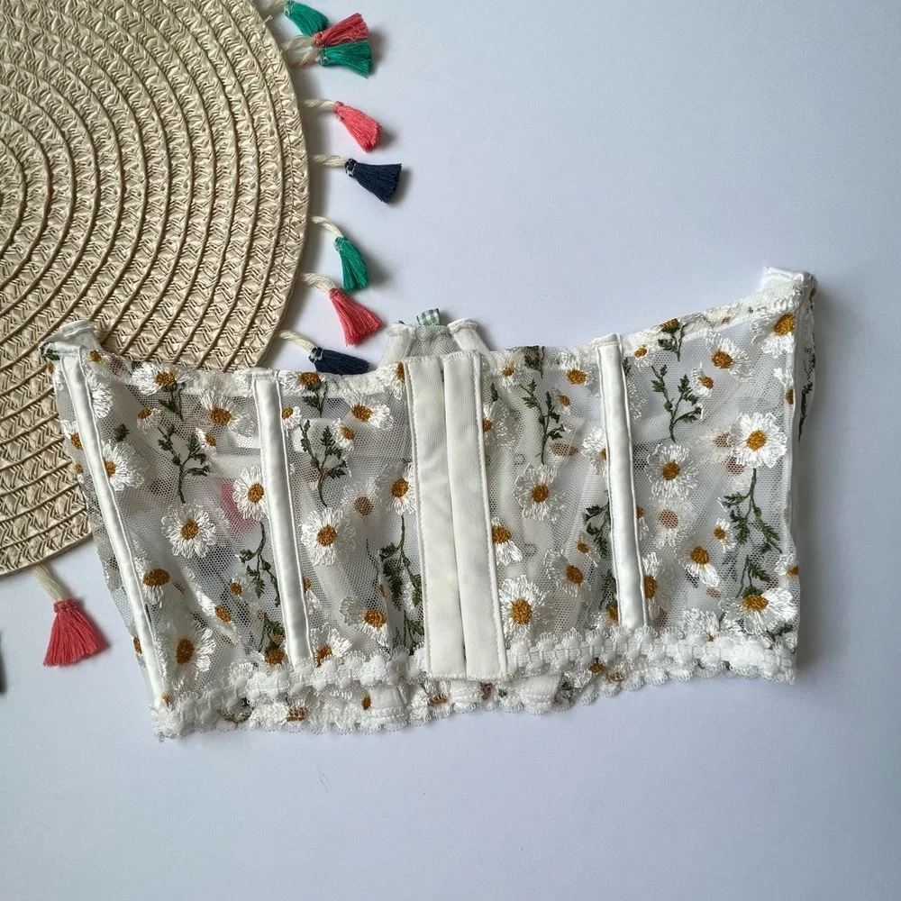 For Love And Lemons Tossed Daisy Corset Small Ivory White NEW - Picture 6 of 8